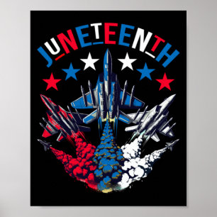 Juneteenth Rot Weiß Blau Flagge Kampfflugzeug Flug Poster