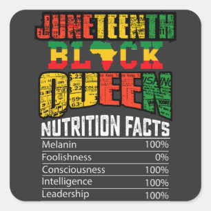 Juneteth Black Queen Nutrition Fakten Quadratischer Aufkleber