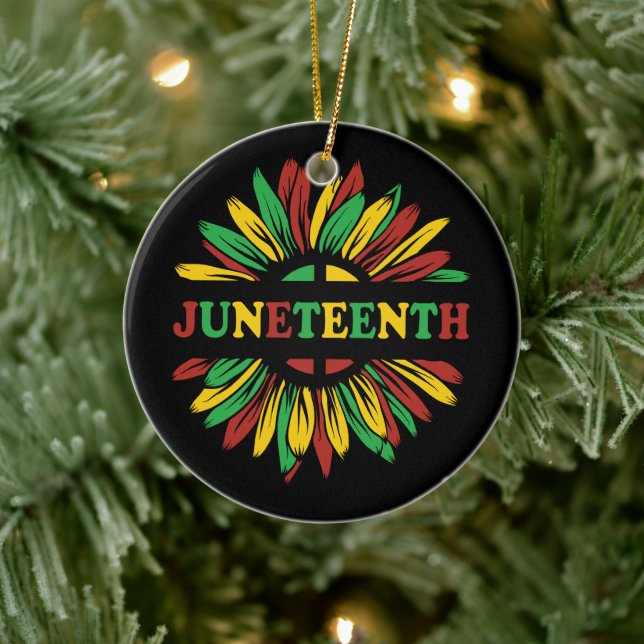 Junetezehnt | Sonnenblume | Rotes Schwarzes Grün Keramik Ornament (Baum)