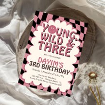 Jung, Wild & Drei Rosa Retro Mädchen 3. Geburtstag