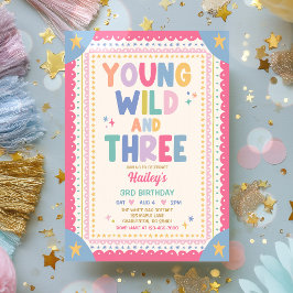 Jung, wild und drei verspielte Mädchen 3. Geburtst Einladung