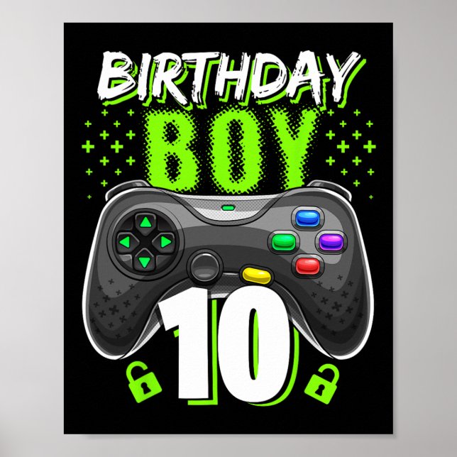 Junge 10 Videospiel-Controller Gamer 10. Geburtsta Poster (Vorne)
