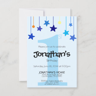 Junge 1. BIRTHDAY Cool Light Blue Stars Einladung