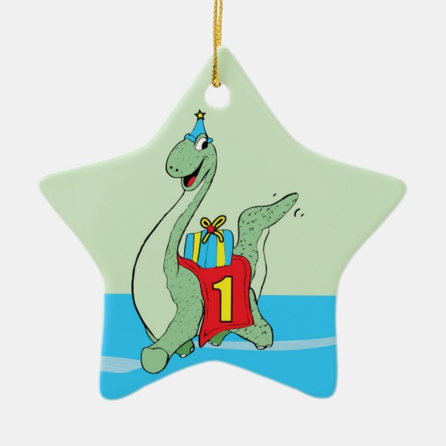 Junge, 1. Geburtstag Dinosaurier Keramik Ornament (Vorne)