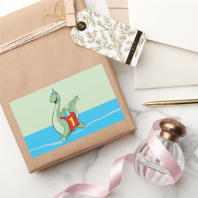 Junge, 1. Geburtstag Dinosaurier Rechteckiger Aufkleber (Schenken)