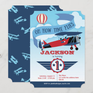 Junge, 1. Geburtstag, Flugzeug, Zeitfliegen, Luftf Einladung