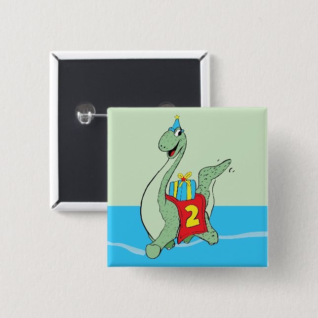 Junge, 2. Geburtstag Dinosaurier Button (Vorne & Hinten)