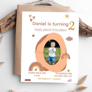 Junge 2. Geburtstagskarte mit Foto einladen