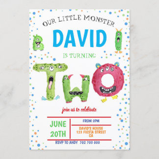 Junge 2. Geburtstagsmonster Party 2. Geburtstag Einladung
