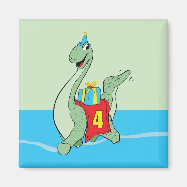 Junge, 4. Geburtstag Dinosaurier Magnet (Vorne)
