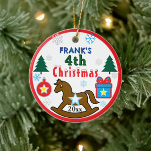 Junge 4. Weihnachten Schaukelpferd FOTO EINFÜGEN Keramik Ornament