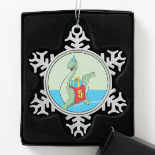 Junge, 5. Geburtstag Dinosaurier Schneeflocken Zinn-Ornament