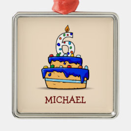 Junge 6. Geburtstag, 6 auf Sweet Blue Cake Ornament Aus Metall