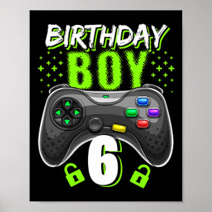 Junge 6 Videospiel-Controller Gamer 6. Geburtstag Poster