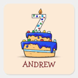 Junge 7. Geburtstag, 7. Geburtstag auf Sweet Blue Quadratischer Aufkleber