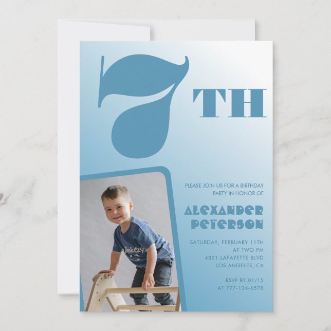 Junge 7. Geburtstag Einladungen Blue Foto (Vorderseite)