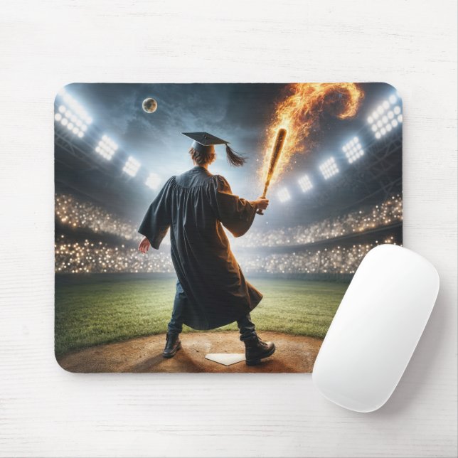 Junge Absolventin mit flammendem Baseball-Bat Mousepad (Mit Mouse)