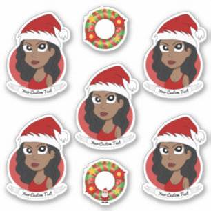 Junge Afrikanische Amerikanerin - Weihnachtsfrau C Aufkleber