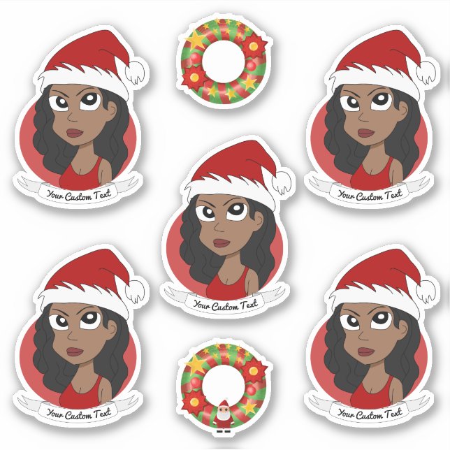 Junge Afrikanische Amerikanerin - Weihnachtsfrau C Aufkleber (Vorderseite)