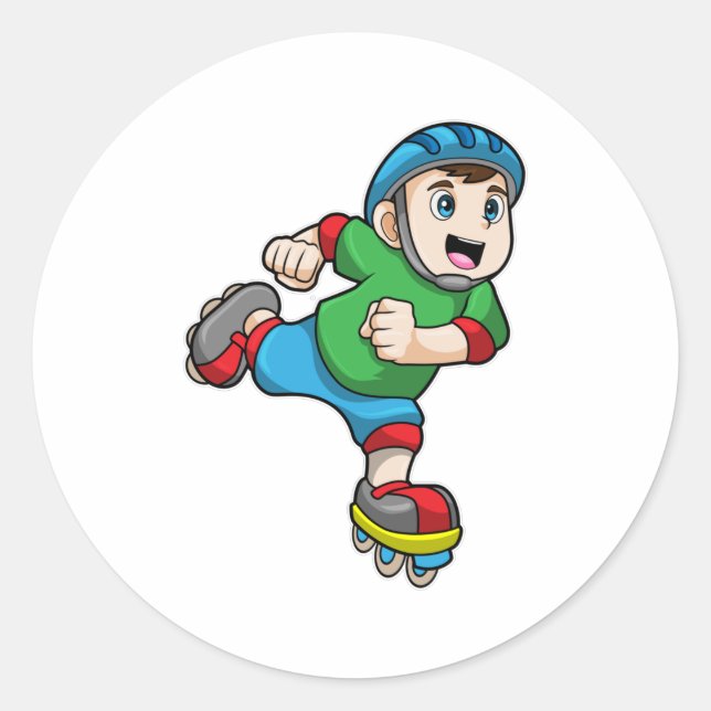 Junge als Skater mit Skaten & Helmet Runder Aufkleber (Vorderseite)