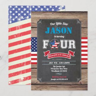 Junge am Unabhängigkeitstag 4. Geburtstag - vierjä Einladung