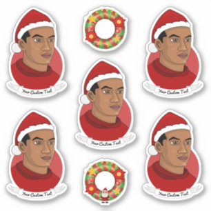 Junge Amerikanerin mit Weihnachtsmannmütze Cartoon Aufkleber