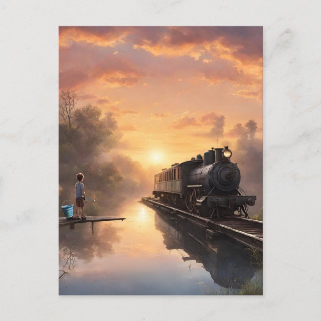 Junge Angeln Postkarte (Vorderseite)