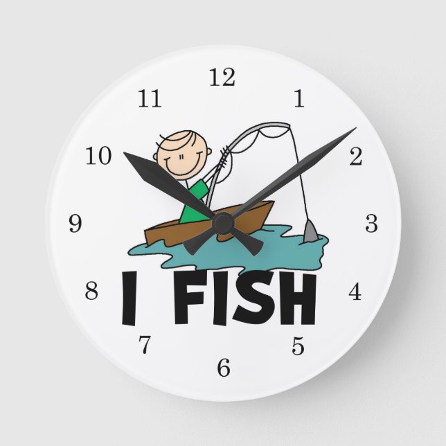 Junge Angler Runde Wanduhr (Vorderseite)