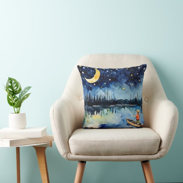 Junge Aquarellfischerei nachts Kissen (Stuhl )