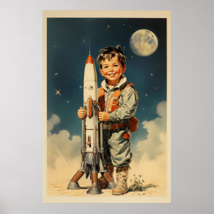Junge Astronaut im Retro-Stil Poster