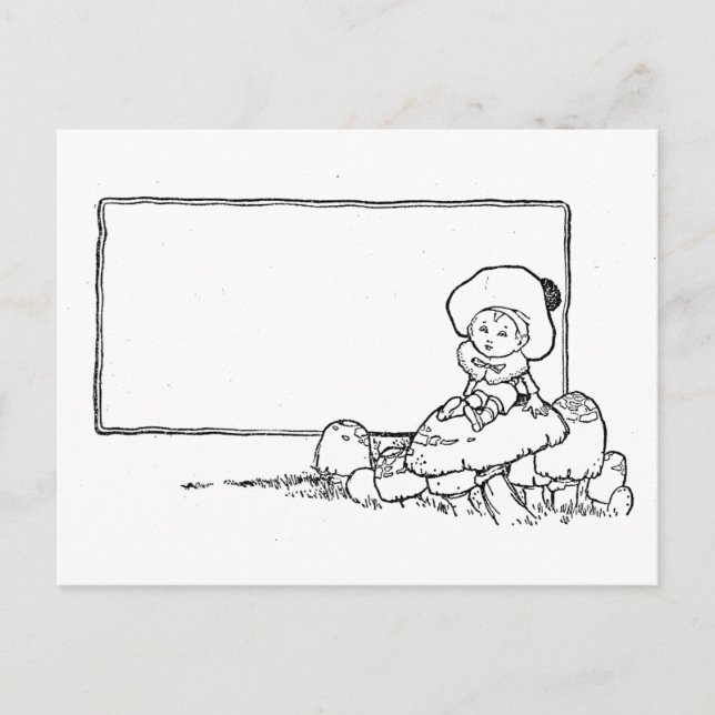Junge auf Pilz Postkarte (Vorderseite)