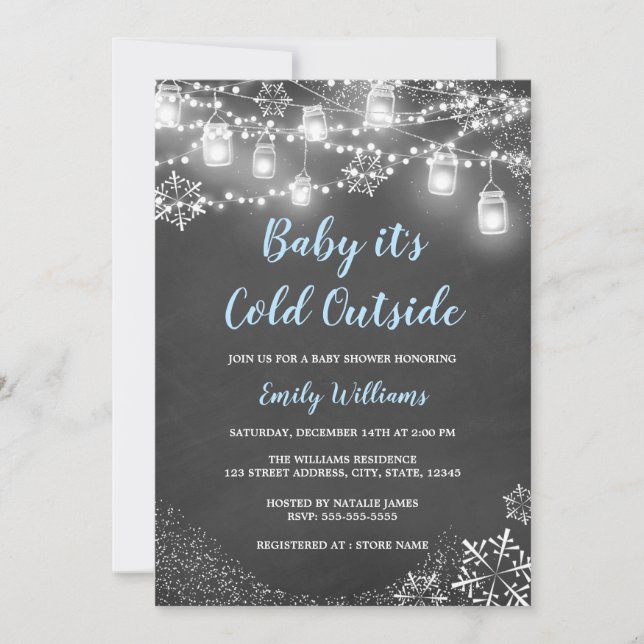 Junge Baby es ist kalte Outside Winter Baby Dusche Einladung (Vorderseite)