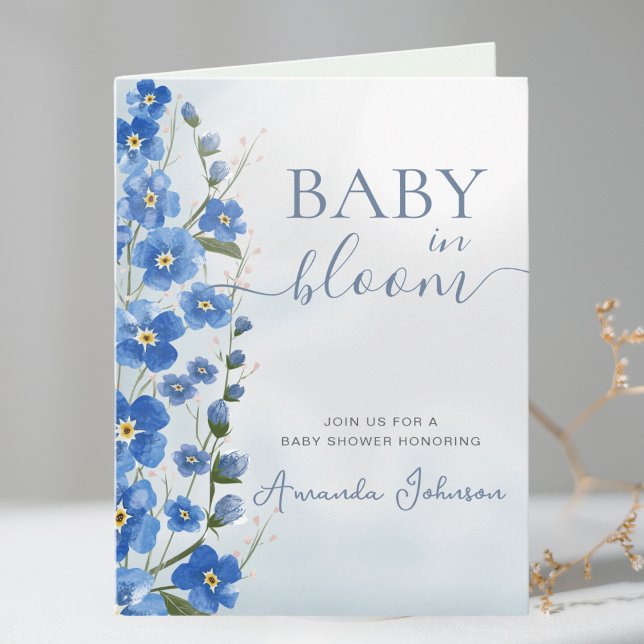 Junge Baby in Bloom Blue Floral Dusche Einladung (Von Creator hochgeladen)