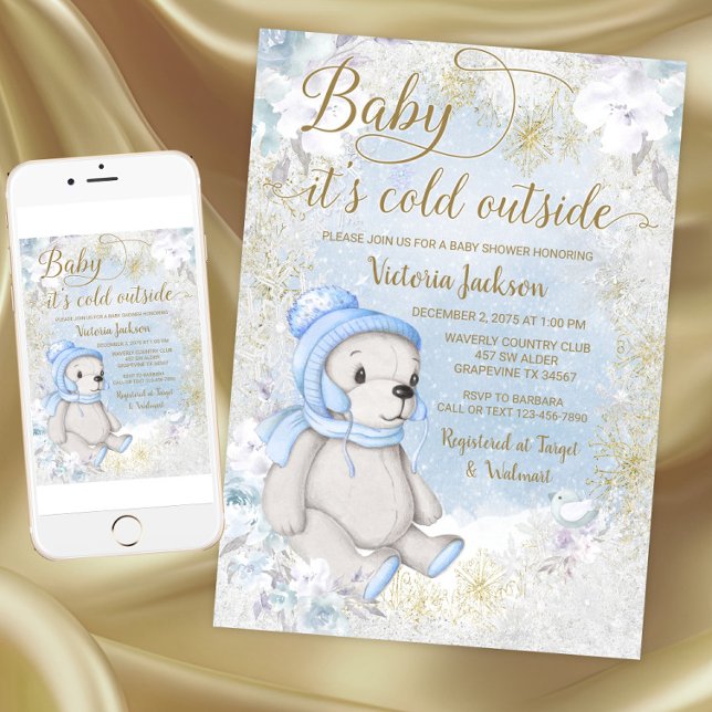 Junge Baby seine kalte Außendusche einladen Einladung (Boy baby its cold outside baby shower invitation. Download and printed invitations available.)