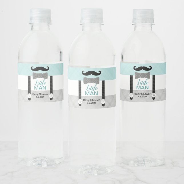 Junge Babydusche kleine Mann Schnurrbart Minze gra (Flaschen)