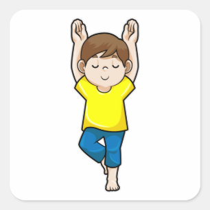 Junge bei Yoga Stretching Übungen Quadratischer Aufkleber
