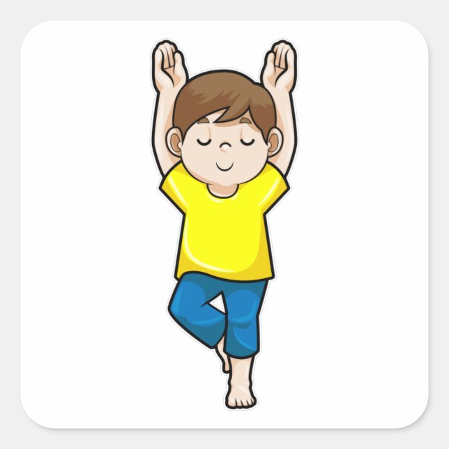 Junge bei Yoga Stretching Übungen Quadratischer Aufkleber (Vorderseite)