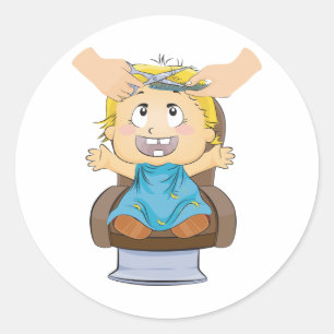 Junge bekommt einen Haarschnitt-Aufkleber Runder Aufkleber