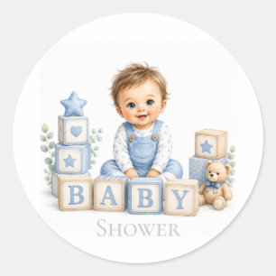 Junge blockiert Babyparty Runder Aufkleber