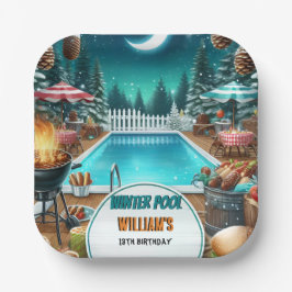Junge bruh Barbeque Winter Pool Party 13. Geburtst Pappteller