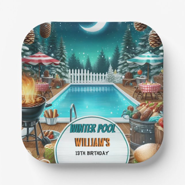 Junge bruh Barbeque Winter Pool Party 13. Geburtst Pappteller (Vorderseite)