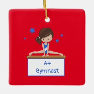 Junge Brünette Gymnastik Personalisierter Text Keramikornament