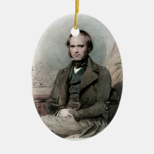 Junge Charles Darwin-Porträt-Oval-Verzierung Keramik Ornament (Vorne)