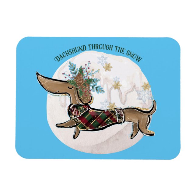 Junge Dackel durch den Schnee Magnet (Horizontal)