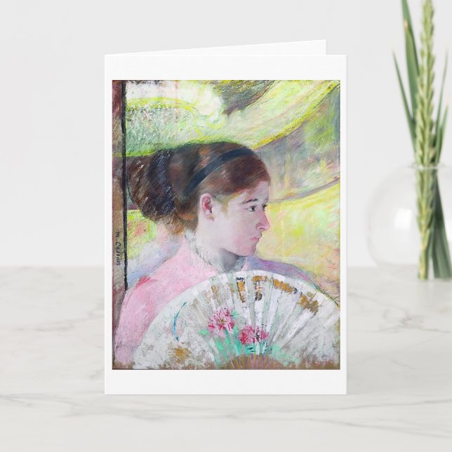 Junge Dame mit japanischem Fan, Mary Cassatt Karte (Vorderseite)