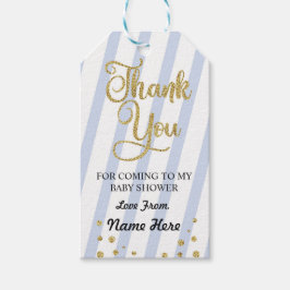 Junge danke Ihnen Baby Dusche Stripe Blue Glitzer Geschenkanhänger