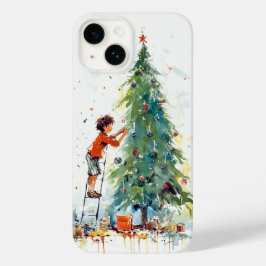 Junge Dekorieren farbenfrohe Weihnachtsbaume Case-Mate iPhone 14 Hülle