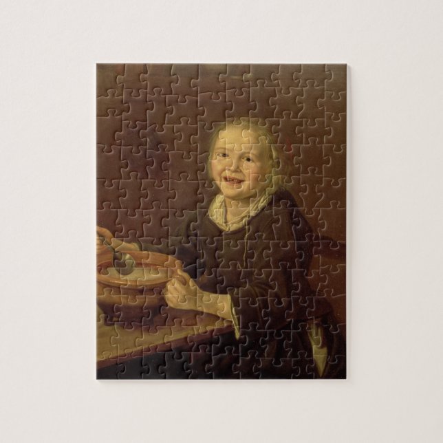 Junge, der Brei (Öl, isst auf Leinwand) (Vertikal)