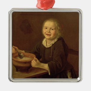 Junge, der Brei (Öl, isst auf Leinwand) Silbernes Ornament
