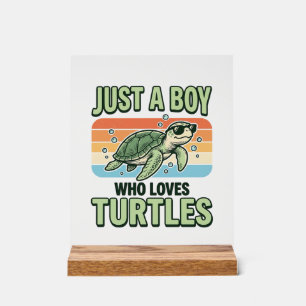 Junge, der Schildkröten liebt Vintage-Stich-Design Acrylschild